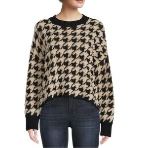 Max Studio Black Beige Houndstooth Knit Sweater Size Large